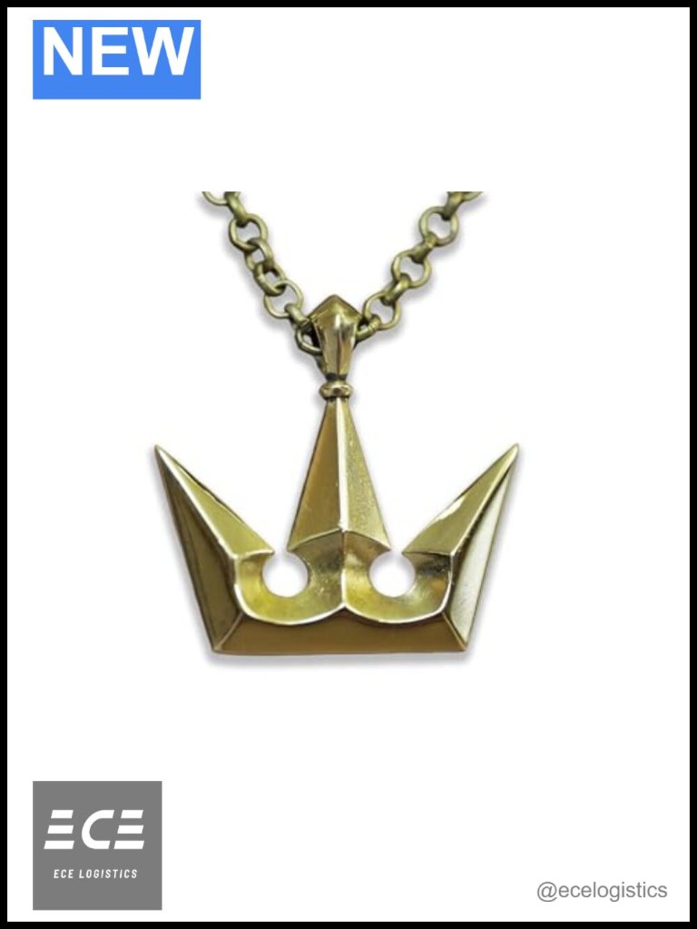 Handmade Brass Crown Pendant Necklace 22" Chain Cosplay